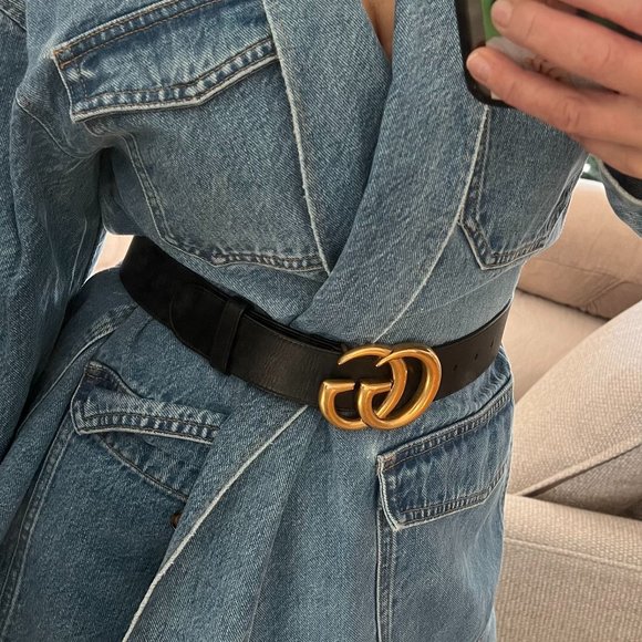 AUTH GUCCI Marmont leather belt with shiny buckle main image 7